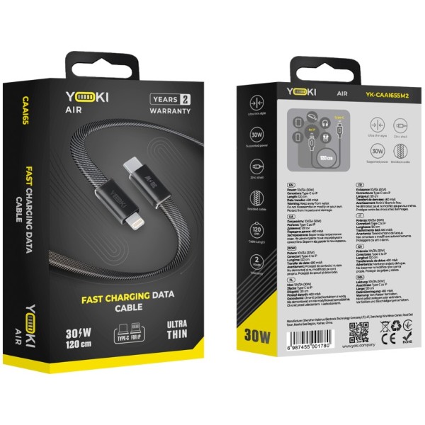 Фото - Кабель YOKI Type-C to iP 30W 1.2m Black (AI65 AIR)